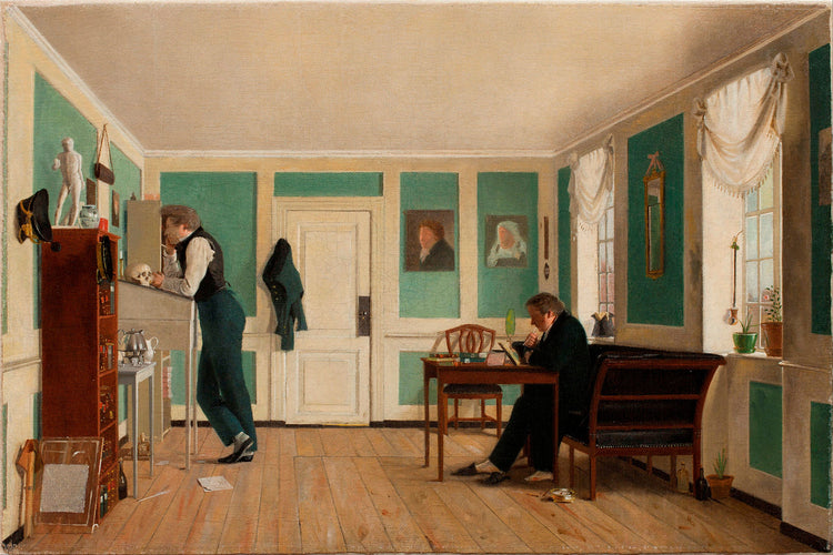 Room in Amaliegade with the Artist's Brothers (Captain Carl Ludvig Bendz standing and Dr. Jacob Christian Bendz seated) - Wilhelm Bendz