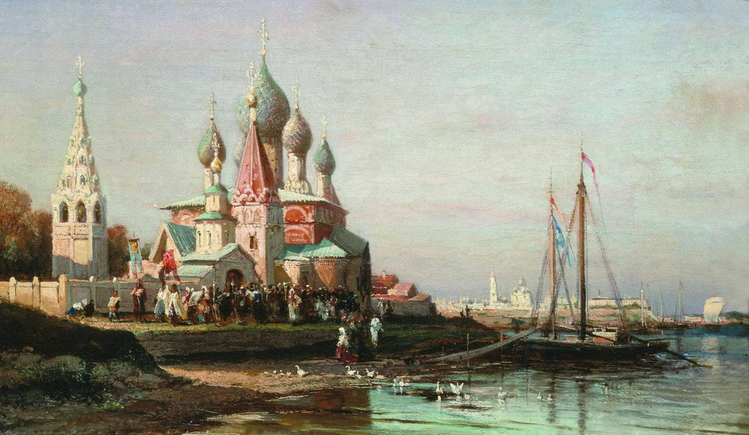 Easter procession in Yaroslavl by Alexey Bogolyubov — hand-painted architectural oil painting reproduction on canvas
