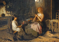 Eating near the hearth by Noè Bordignon — hand-painted portrait oil painting reproduction on canvas