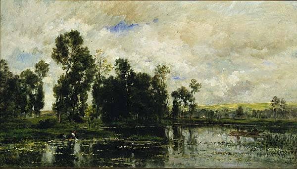 Edge of the Pond by Charles-Francois Daubigny — hand-painted botanical oil painting reproduction on canvas