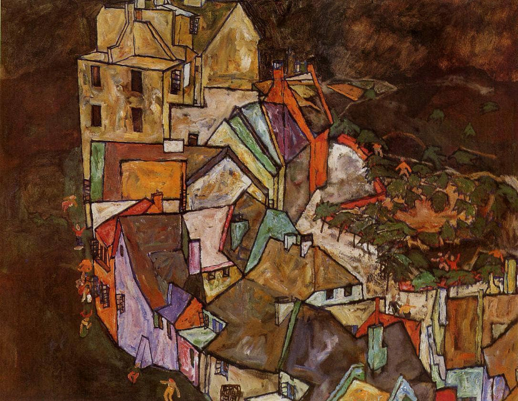 Edge of Town (Krumau Town Crescent) by Egon Schiele — hand-painted abstract oil painting reproduction on canvas