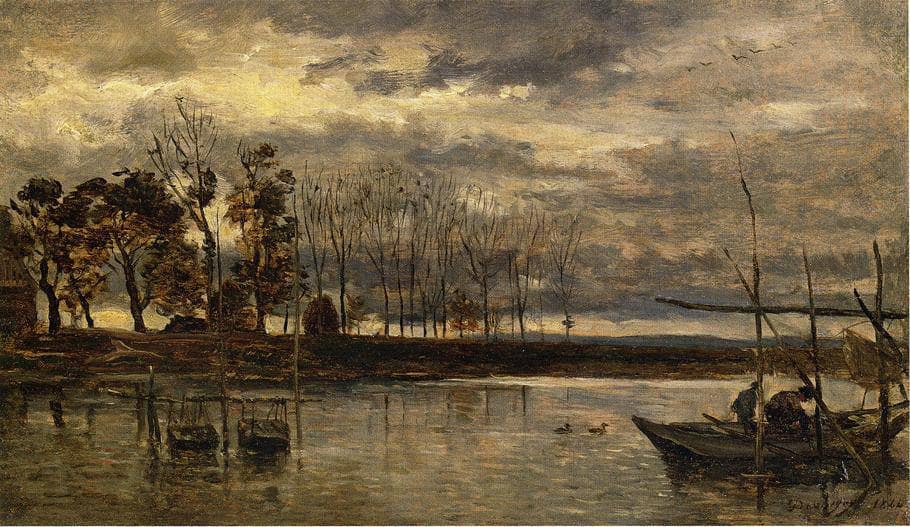 Eel Fishermen by Charles-Francois Daubigny — hand-painted landscape oil painting reproduction on canvas