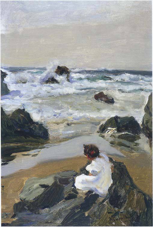 Elenita at the Beach, Asturias by Joaquín Sorolla — hand-painted landscape oil painting reproduction on canvas