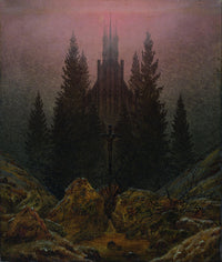 Cross and Cathedral in the Mountains by Caspar David Friedrich — hand-painted landscape oil painting reproduction on canvas