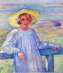 Elisaeth van Rysselberghe in a Straw Hat by Theo van Rysselberghe — male oil painting wall art, Pointillism
