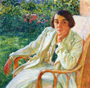 Elizabeth van Rysselberghe in a Cane Chair by Theo van Rysselberghe — hand-painted portrait oil painting reproduction on canvas