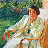 Elizabeth van Rysselberghe in a Cane Chair by Theo van Rysselberghe — hand-painted portrait oil painting reproduction on canvas
