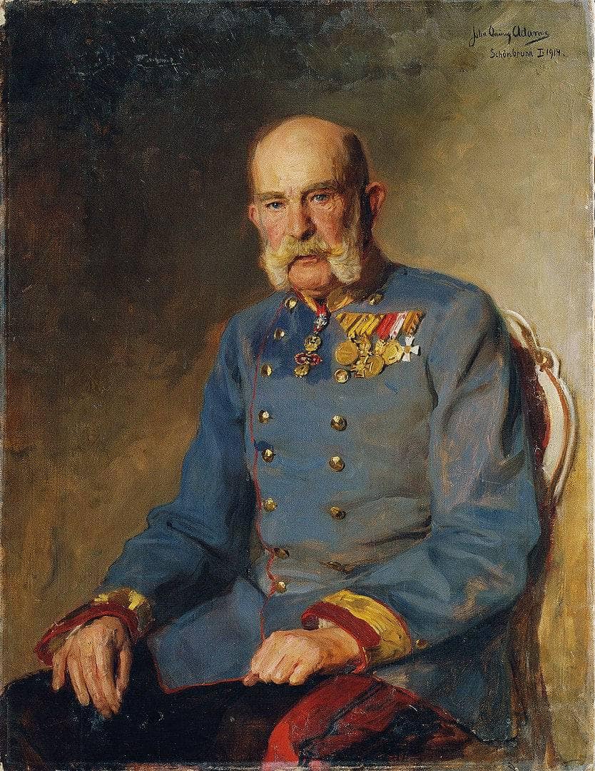 Emperor Franz Joseph I in the service uniform of an Austrian field marshal by John Quincy Adams — hand-painted portrait oil painting reproduction on canvas