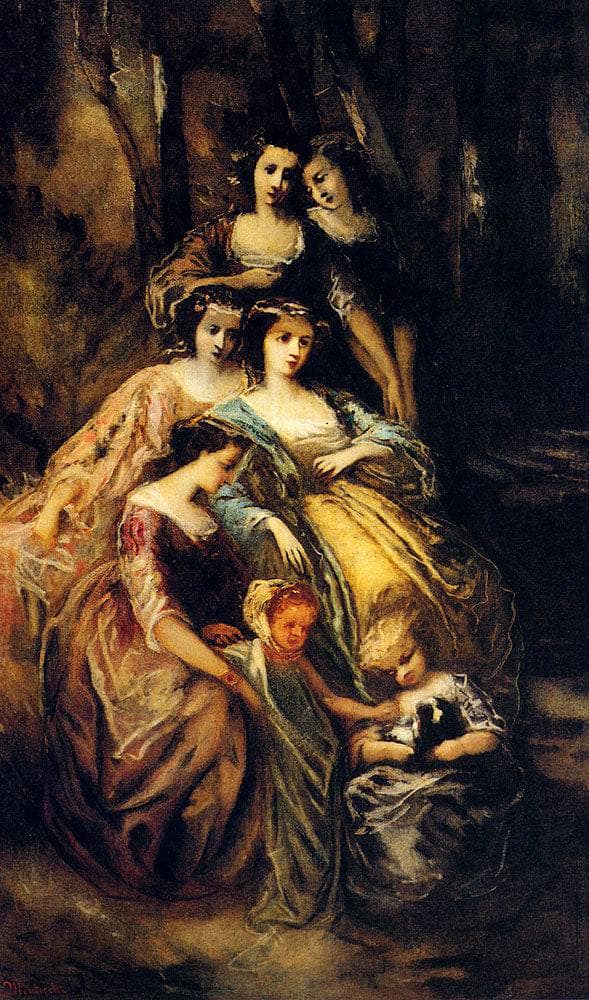 Empress Eugenie And Her Attendants by Adolphe Joseph Thomas Monticelli — hand-painted cultural oil painting reproduction on canvas
