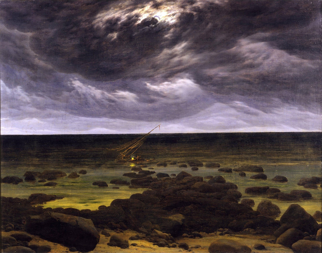 Seashore with Shipwreck by Moonlight by Caspar David Friedrich — hand-painted landscape oil painting reproduction on canvas