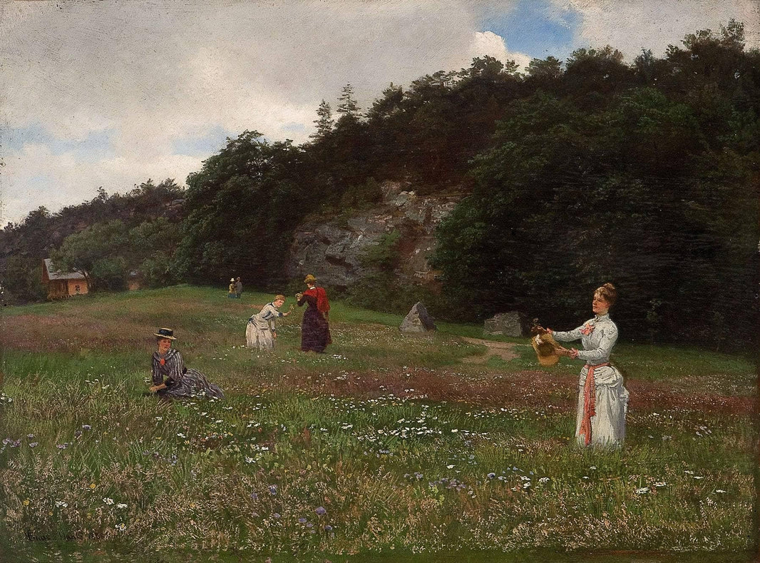 Engblomster by Hans Gude — hand-painted landscape oil painting reproduction on canvas