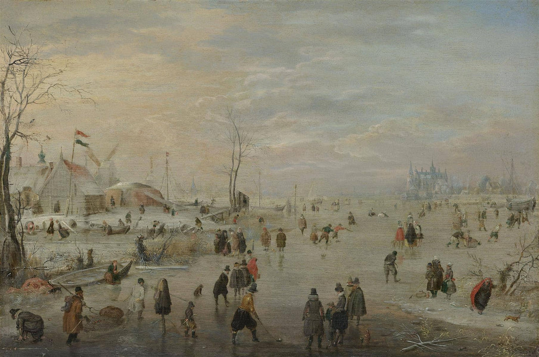 Enjoying the Ice by Hendrick Avercamp — hand-painted landscape oil painting reproduction on canvas