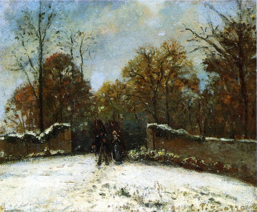 Entering the Forest of Marly (Snow Effect) by Camille Pissarro — hand-painted botanical oil painting reproduction on canvas