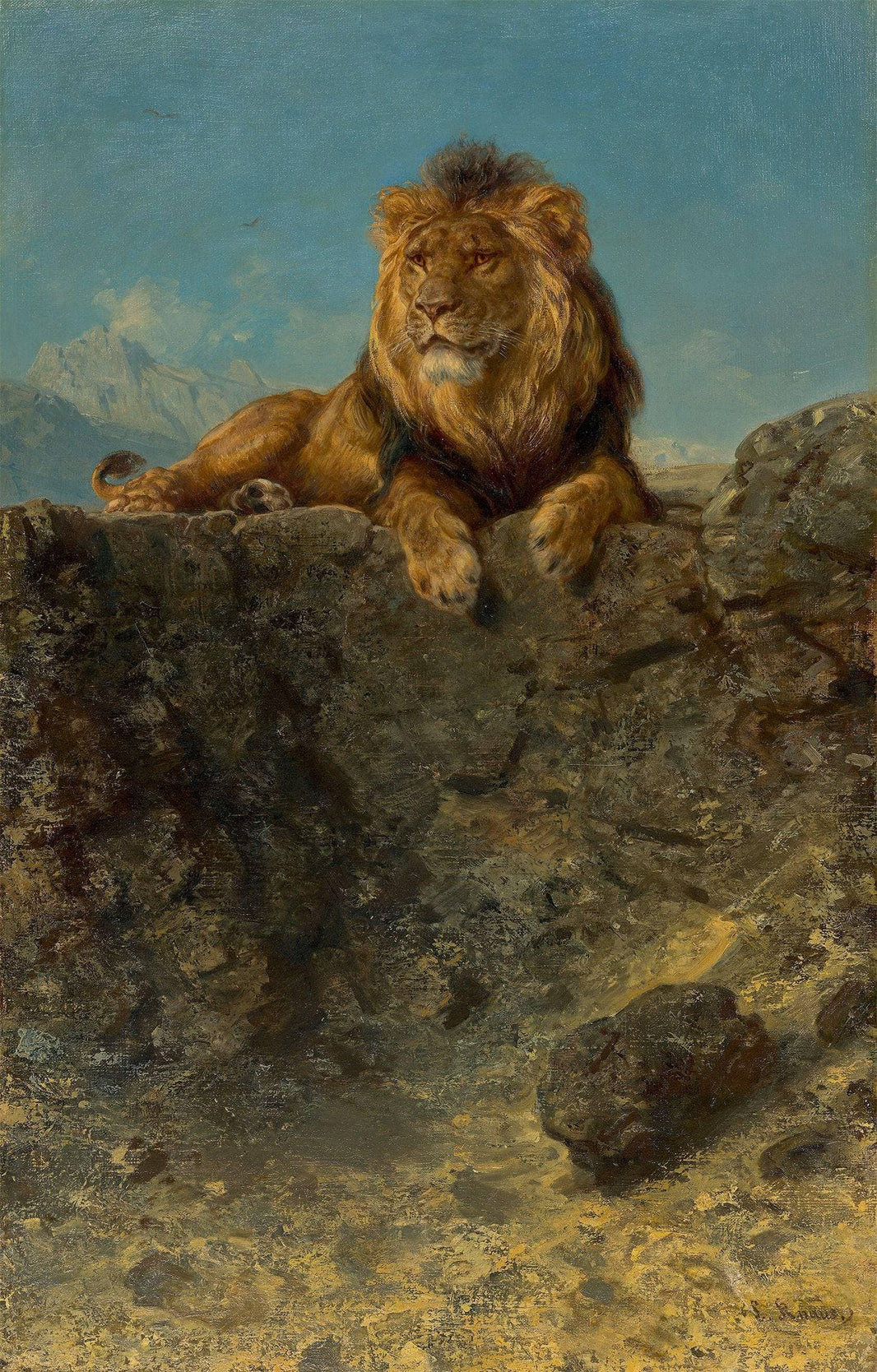 Enthroned lion by Ludwig Knaus — hand-painted animal oil painting reproduction on canvas
