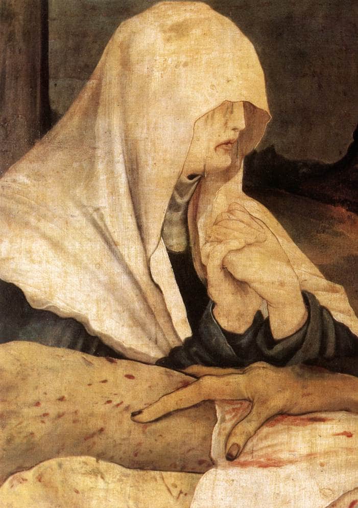 Entombment (detail from The bottom of The first view of the Isenheim Altar) - Matthias Grünewald