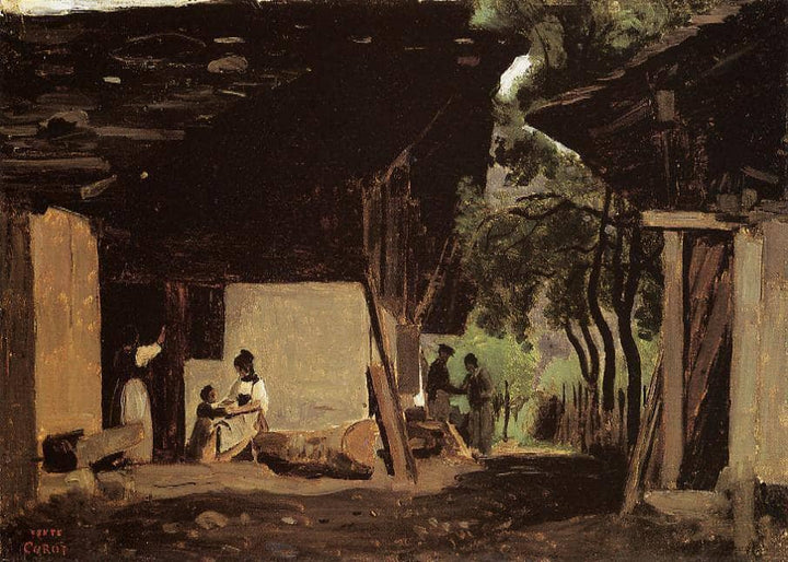 Entrance to a Chalet in the Bernese Oberland by Camille Corot — hand-painted landscape oil painting reproduction on canvas