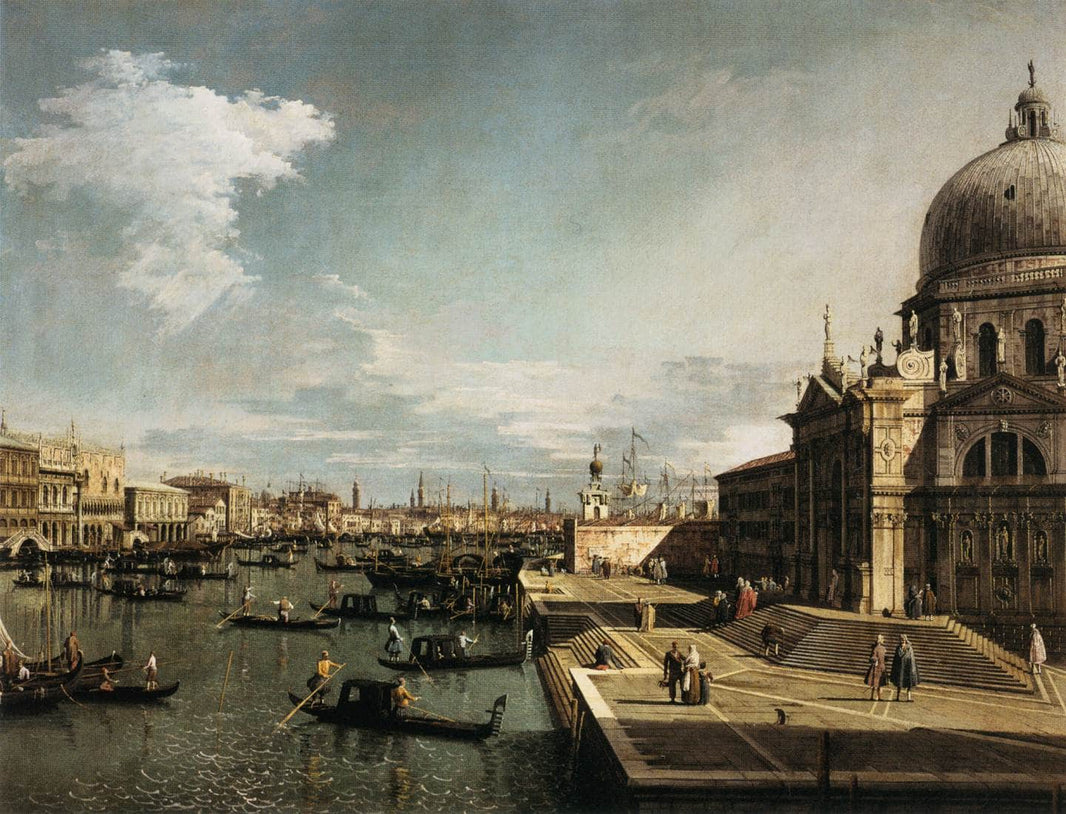 Entrance to the Grand Canal and the Church of La Salute by Canaletto — hand-painted architectural oil painting reproduction on canvas