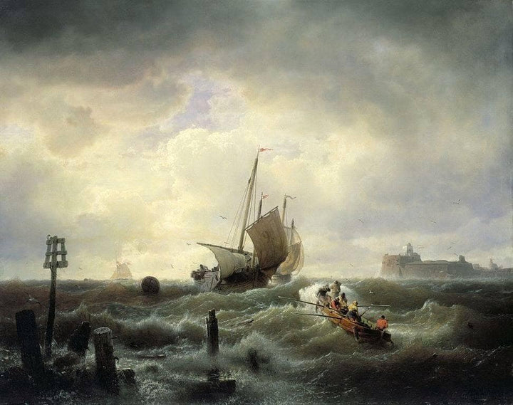 Entrance To The Harbor Of Hellevoetsluis by Andreas Achenbach — hand-painted seascapes oil painting reproduction on canvas