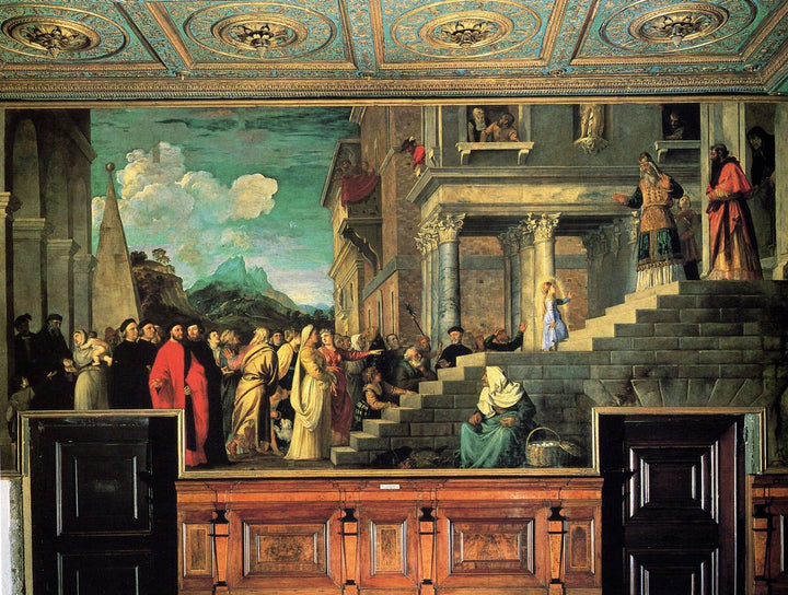 Entry of Mary into the temple by Titian — hand-painted architectural oil painting reproduction on canvas