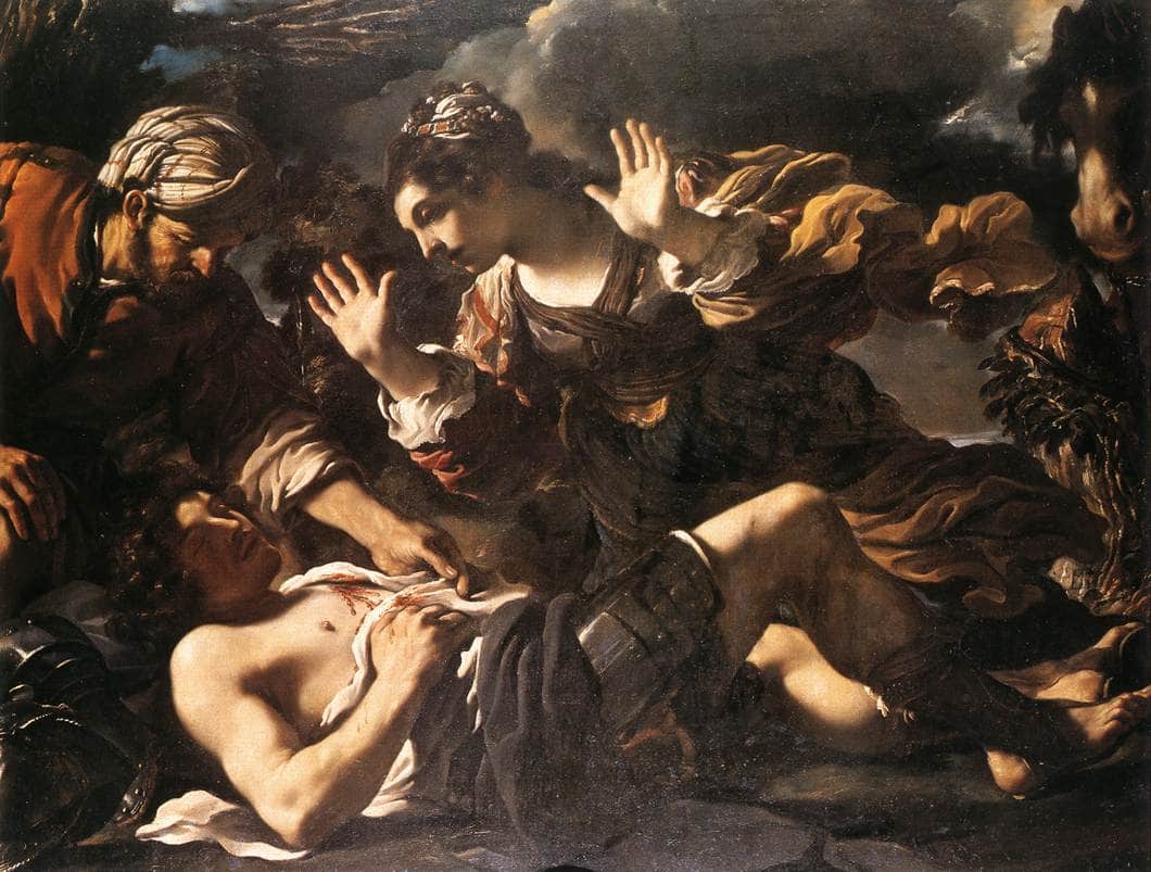 Erminia Finds the Wounded Tancred by Guercino — hand-painted cultural oil painting reproduction on canvas