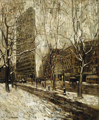 The Flatiron Building, New York by Ernest Lawson — hand-painted architectural oil painting reproduction on canvas