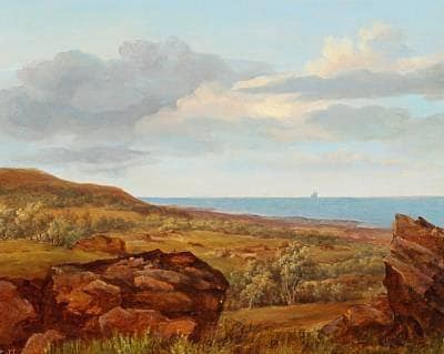 Coastel scenery with boats at sea by Ernst Meyer — hand-painted landscape oil painting reproduction on canvas