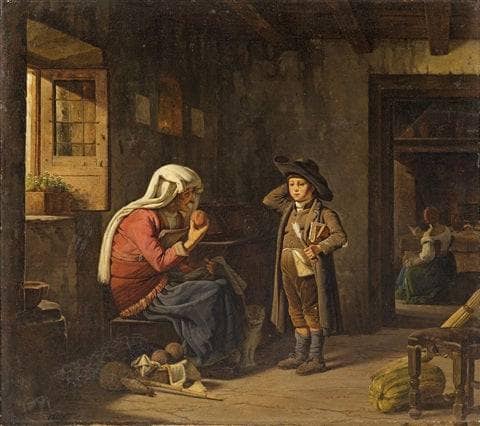 Italian genre scene with grandmother and child by Ernst Meyer — hand-painted portrait oil painting reproduction on canvas