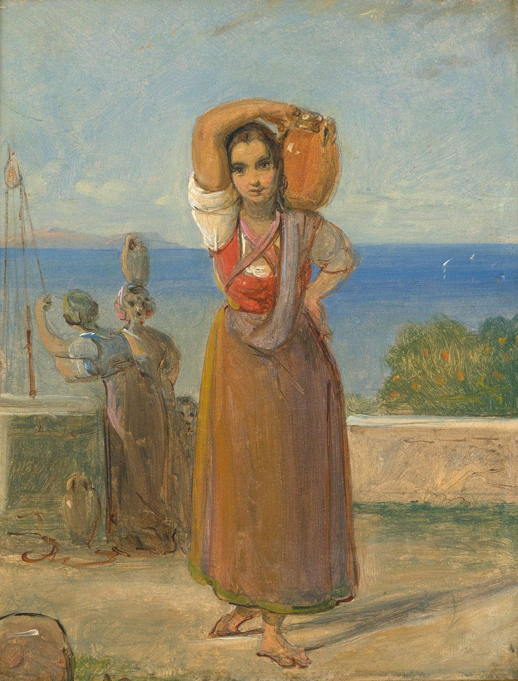 Young Italian woman at the well of Cocumella near Sorrento, Italy by Ernst Meyer — hand-painted portrait oil painting reproduction on canvas