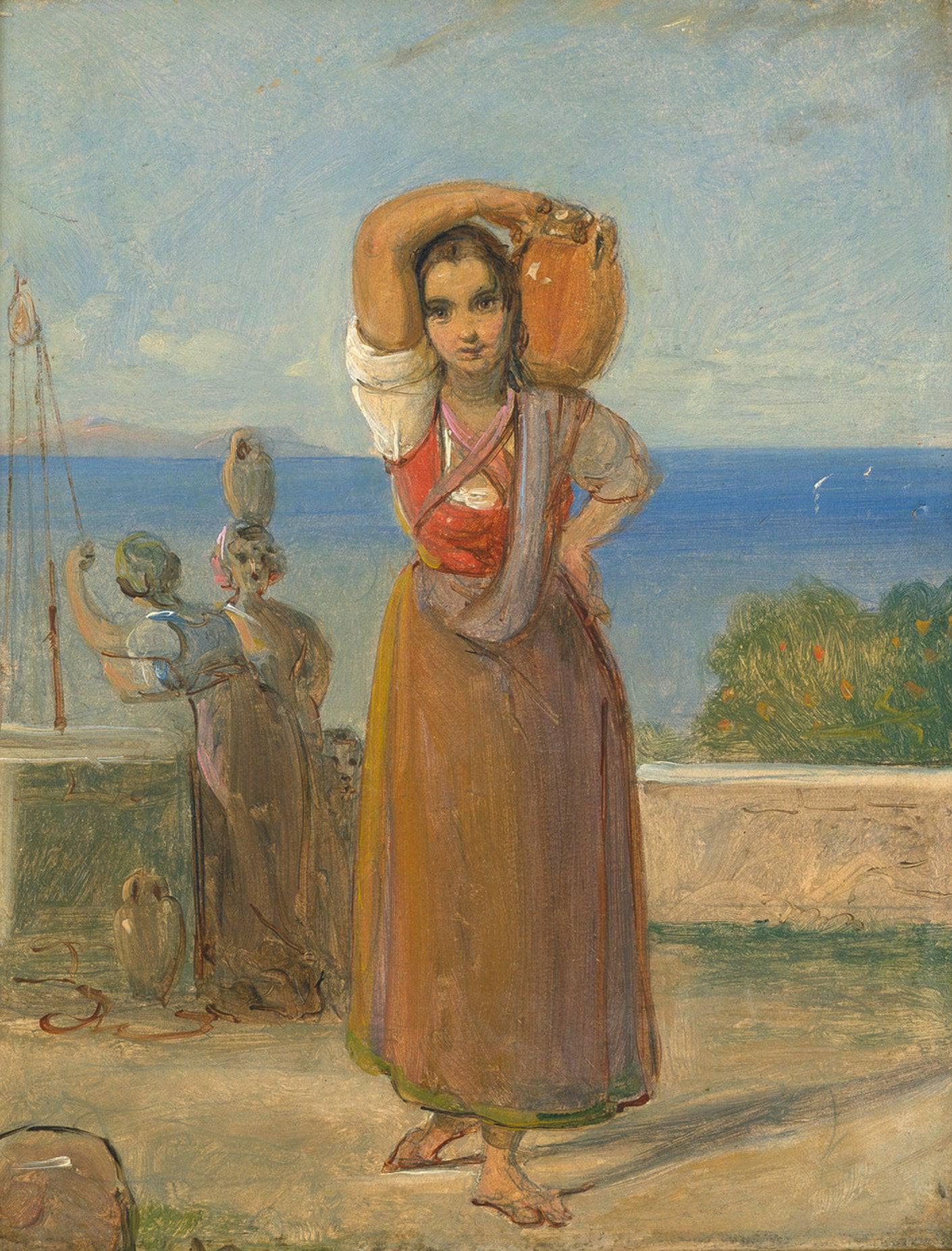 Young Italian woman at the well of Cocumella near Sorrento, Italy