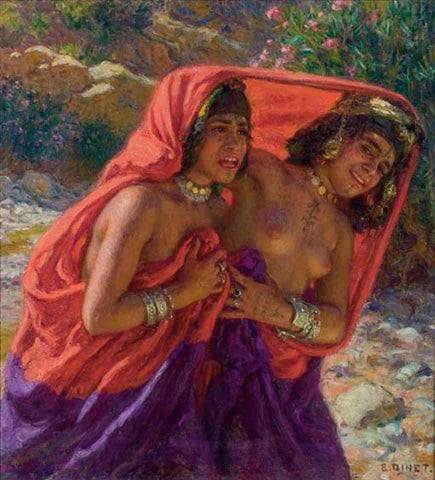 The Escape of the Bathers by Nasreddine Dinet — hand-painted cultural oil painting reproduction on canvas