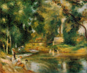 Essoyes Landscape Washerwoman and Bathers by Pierre-Auguste Renoir — forest oil painting wall art, Impressionism