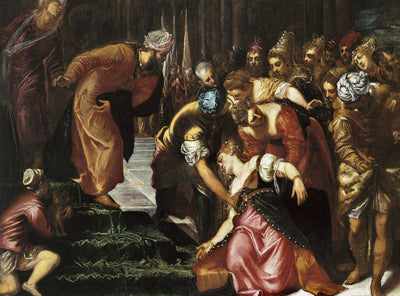 Esther before Ahasuerus in kitchen