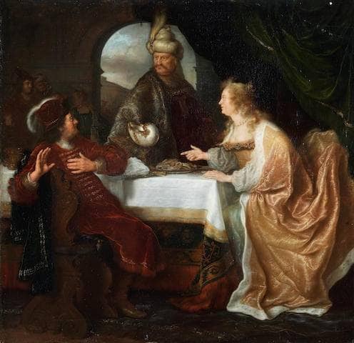 Esther's Banquet by Salomon Koninck — hand-painted portrait oil painting reproduction on canvas