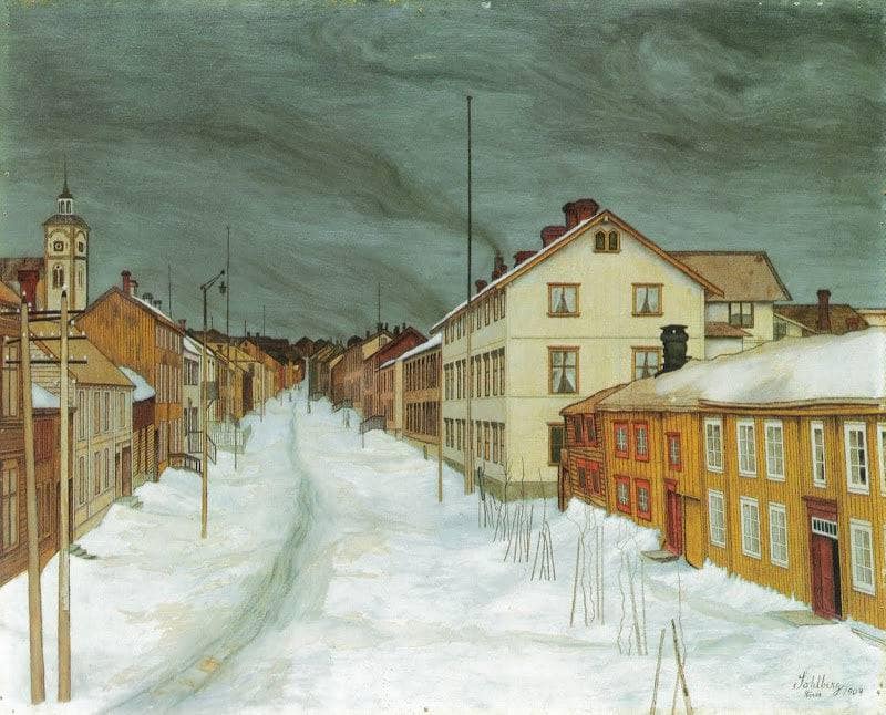 Estrada Principal em Røros by Harald Sohlberg — hand-painted landscape oil painting reproduction on canvas