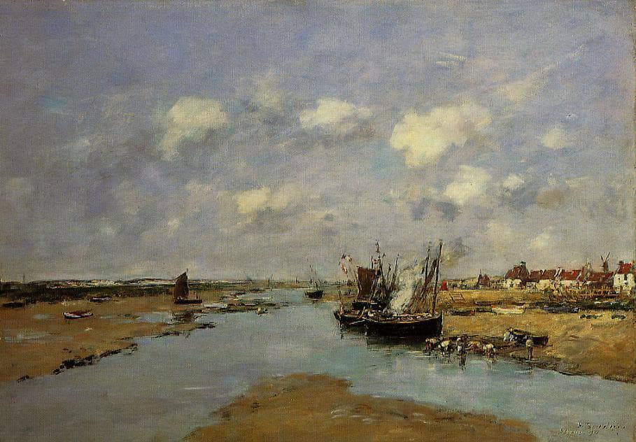 Etaples, La Canache, Low Tide by Eugene Boudin — hand-painted landscape oil painting reproduction on canvas