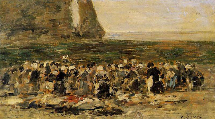 Etretat, Laundresses on the Beach, Low Tide - Eugene Boudin