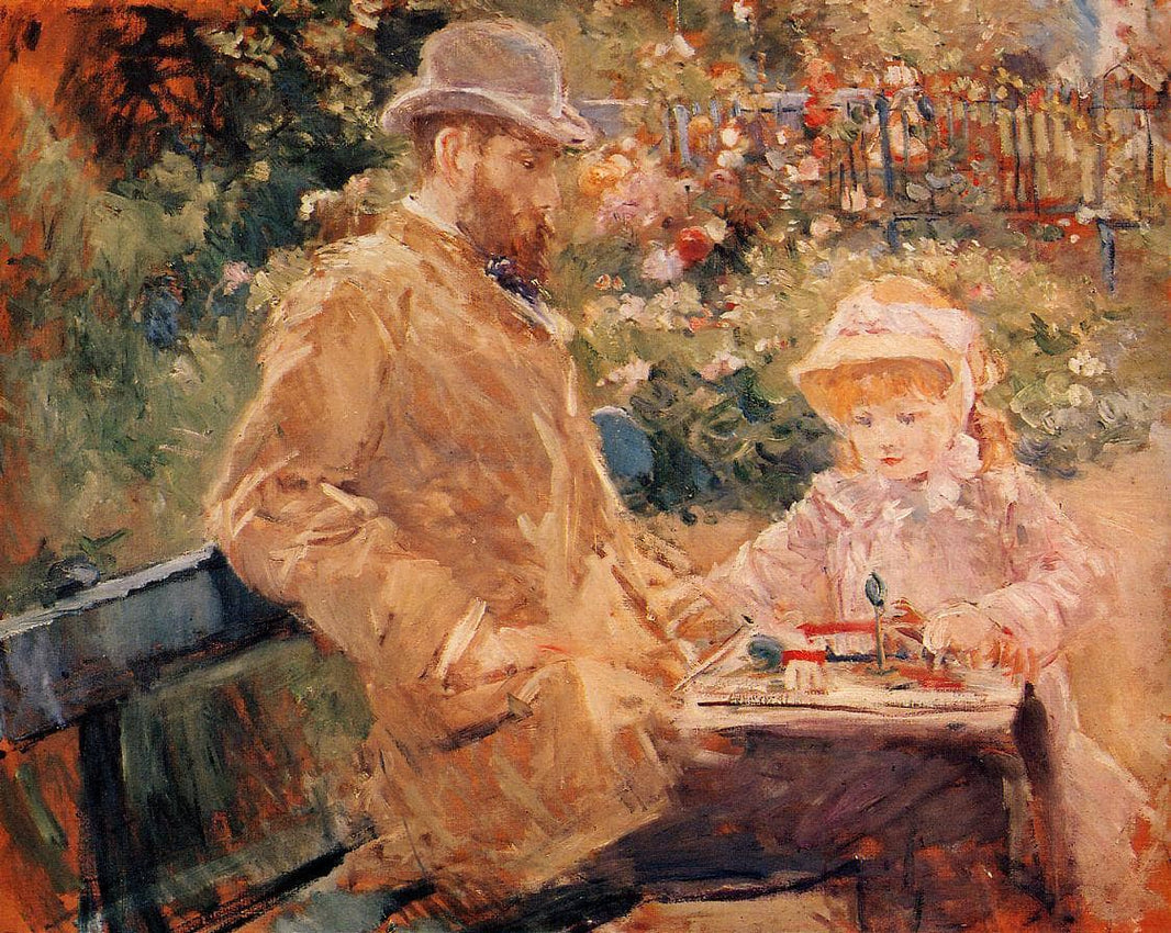 Eugene Manet with his daughter at Bougival by Berthe Morisot — hand-painted botanical oil painting reproduction on canvas