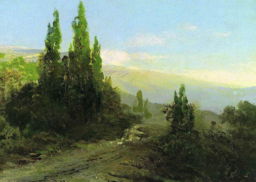 Evening in the Crimea by Fyodor Vasilyev — hand-painted botanical oil painting reproduction on canvas