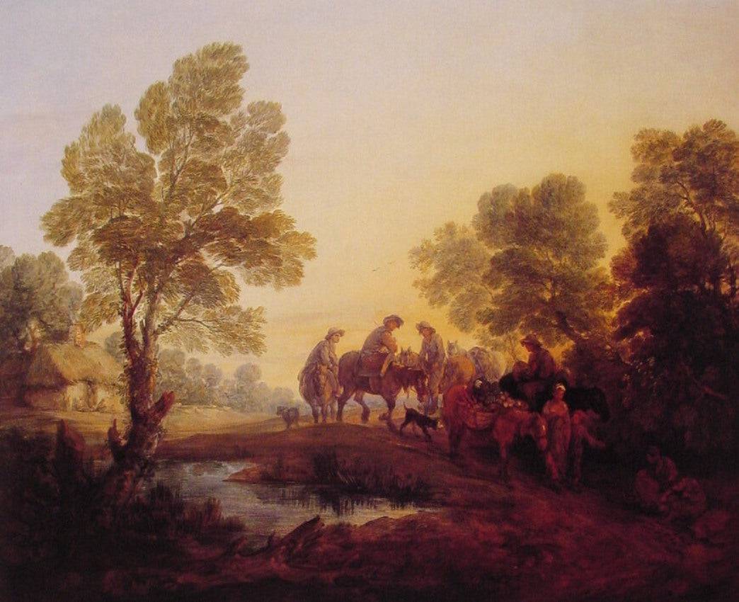 Evening Landscape Peasants and Mounted Figures - Thomas Gainsborough