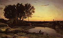 Evening Landscape (The Ferryman, Evening) by Camille Corot — hand-painted botanical oil painting reproduction on canvas