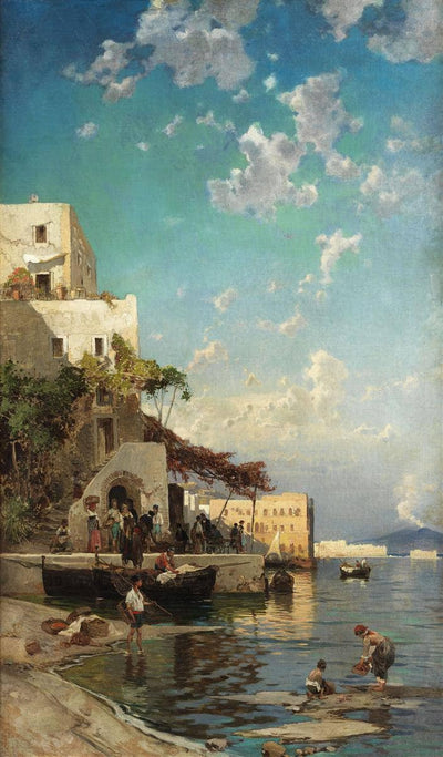 Evening meeting of the fishermen in a tavern of Mergellina near Naples in dining room