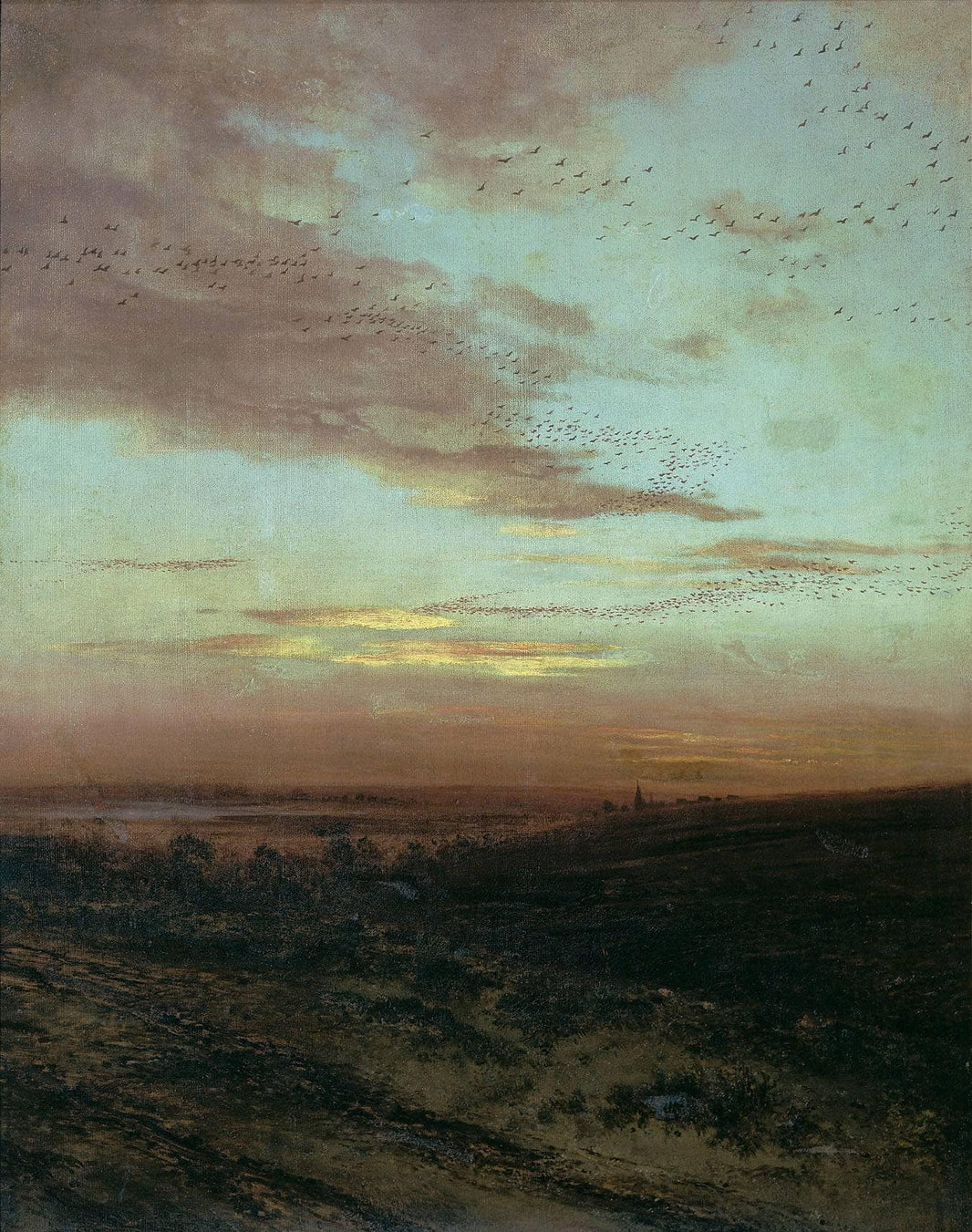Evening Migration of birds by Aleksey Savrasov — hand-painted animal oil painting reproduction on canvas