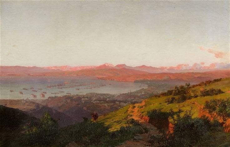 Evening Mood at the Bay of Valparaíso by Thomas Somerscales — hand-painted landscape oil painting reproduction on canvas