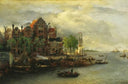 Evening mood in Een Hollandse Haven by Andreas Achenbach — hand-painted landscape oil painting reproduction on canvas
