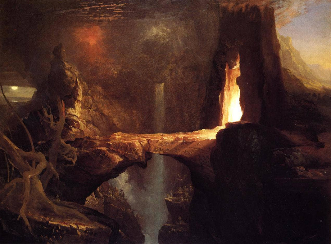 Expulsion. Moon and Firelight by Thomas Cole — hand-painted landscape oil painting reproduction on canvas