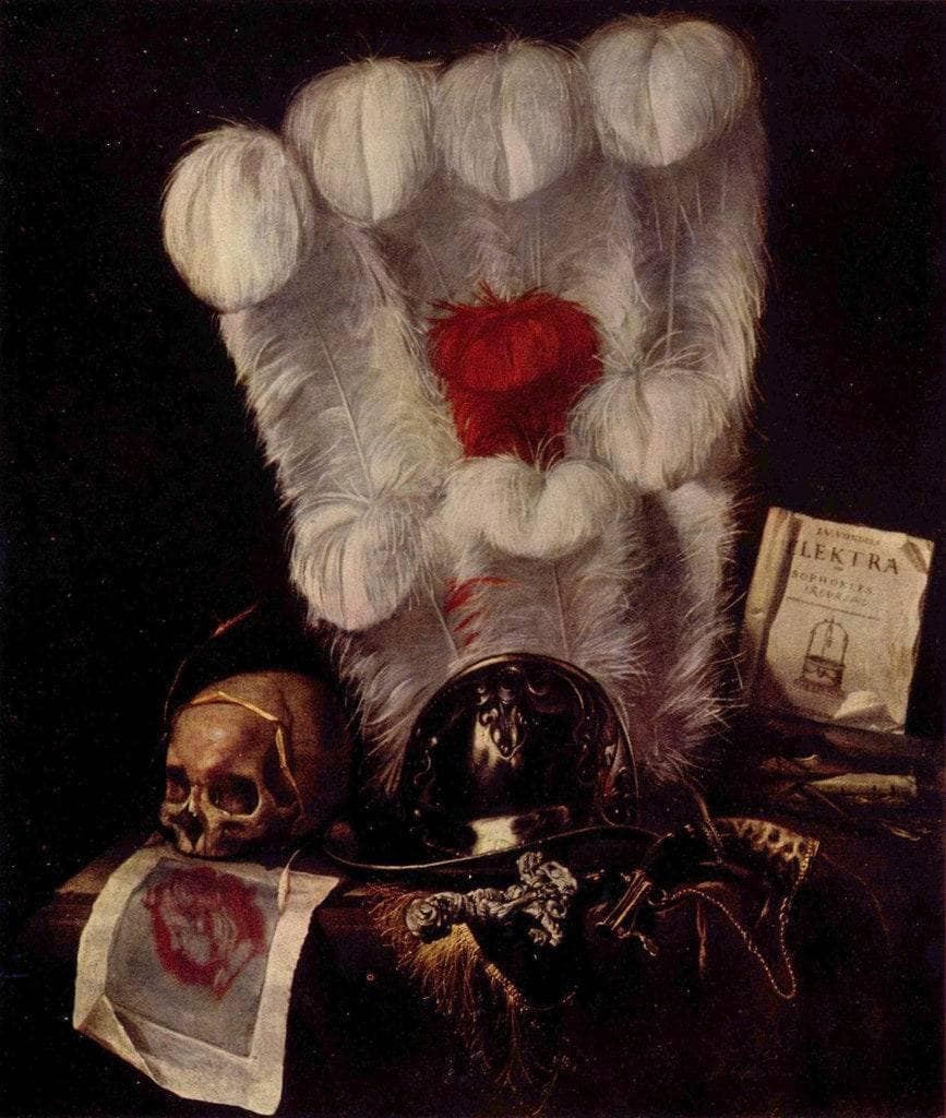Vanitas: Still-Life with a Feather Fan by Juriaen van Streeck — hand-painted photography oil painting reproduction on canvas