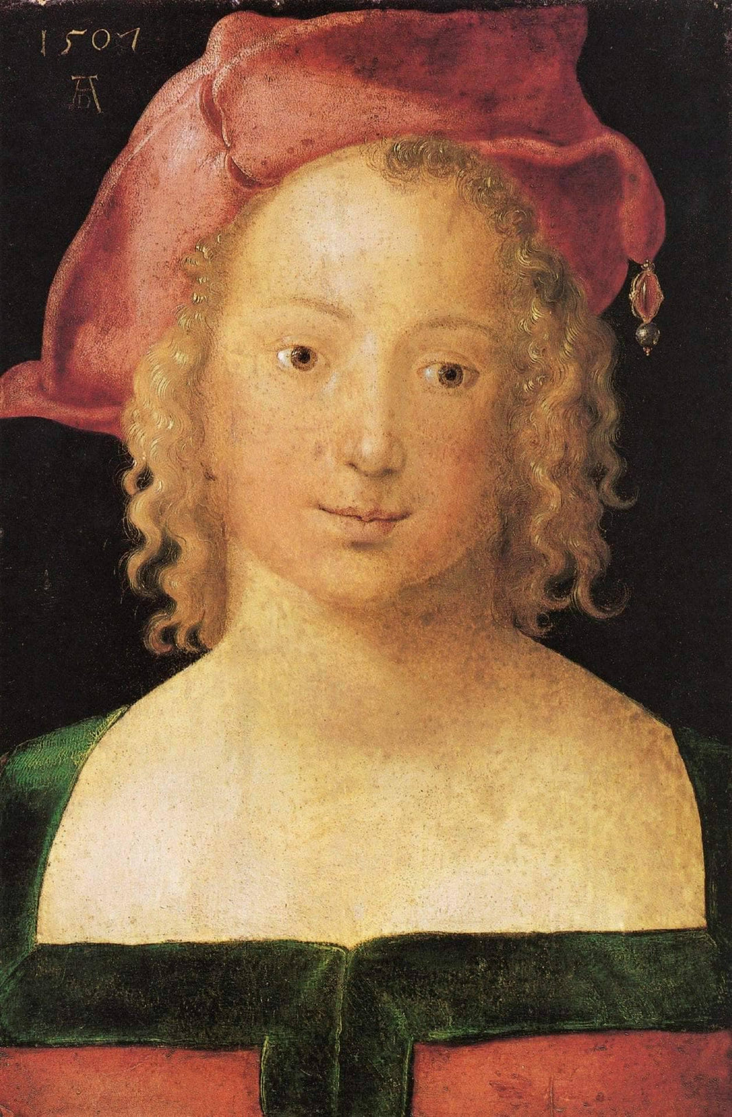 Face a young girl with red beret by Albrecht Durer — hand-painted portrait oil painting reproduction on canvas
