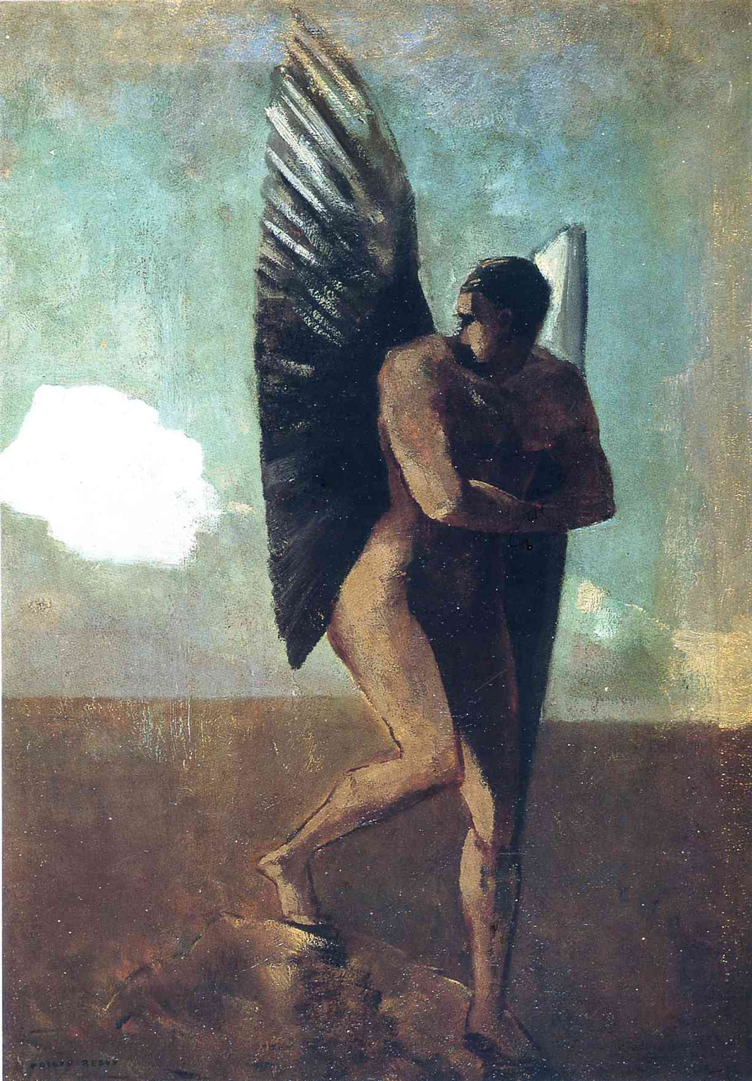 Fallen Angel Looking at a Cloud by Odilon Redon — hand-painted fantasy oil painting reproduction on canvas