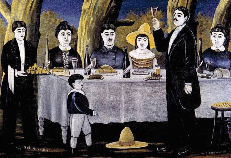 Family feast by Niko Pirosmani — hand-painted portrait oil painting reproduction on canvas