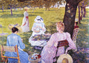 Family in the Orchard by Theo van Rysselberghe — group oil painting wall art, Impressionism